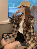 Stylish Plaid Print Long Sleeve Shirt - Casual Button Front, Breast Pocket, Comfortable Fit for Spring & Fall Seasons - Women's Fashion Clothing for Everyday Wear