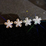 Exquisite Flower Design With Shiny zirconia Decor Stud Earrings Sexy Cute Style Copper 14K Gold Plated Jewelry Female Gift