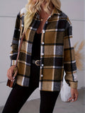 Classic Plaid Button-Front Shirt - Fashionable & Elegant Long Sleeve Outerwear for Women - Timeless Style, Warm Comfort