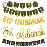 Eid Mubarak Banner Glitter Star Moon Letter Paper Bunting Garland Islamic Muslim Party Ramadan