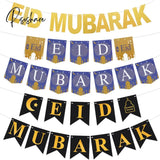 Eid Mubarak Banner Glitter Star Moon Letter Paper Bunting Garland Islamic Muslim Party Ramadan