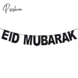 Eid Mubarak Banner Glitter Star Moon Letter Paper Bunting Garland Islamic Muslim Party Ramadan