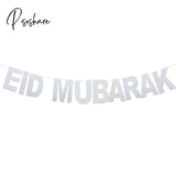 Eid Mubarak Banner Glitter Star Moon Letter Paper Bunting Garland Islamic Muslim Party Ramadan