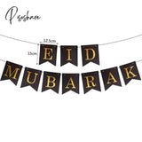 Eid Mubarak Banner Glitter Star Moon Letter Paper Bunting Garland Islamic Muslim Party Ramadan