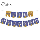 Eid Mubarak Banner Glitter Star Moon Letter Paper Bunting Garland Islamic Muslim Party Ramadan