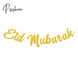 Eid Mubarak Banner Glitter Star Moon Letter Paper Bunting Garland Islamic Muslim Party Ramadan