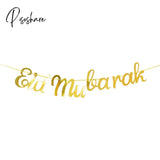 Eid Mubarak Banner Glitter Star Moon Letter Paper Bunting Garland Islamic Muslim Party Ramadan