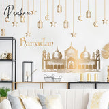 Eid Mubarak Wall Stickers Lantern Mosque Moon Pattern Decals For Islamic Muslim Ramadan Kareem