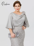 Elegant A Line Mother Of The Bride Dress Jewel Neck 3/4 Long Sleeve Lace Appliqued Floor-Length