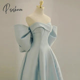 Elegant A-Line Sky Blue Off Shoulder Formal Evening Dresses Long Luxury Prom Gown With Bow For
