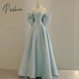 Elegant A-Line Sky Blue Off Shoulder Formal Evening Dresses Long Luxury Prom Gown With Bow For