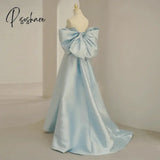 Elegant A-Line Sky Blue Off Shoulder Formal Evening Dresses Long Luxury Prom Gown With Bow For