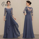 Elegant A-Line Square Collar Floor-Length Chiffon Lace Mother Of The Bride Dresses Cascading