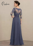 Elegant A-Line Square Collar Floor-Length Chiffon Lace Mother Of The Bride Dresses Cascading