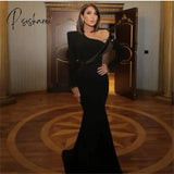 Elegant Black Mermaid Party Evening Gowns Long Sleeves Floor-Length Sweep Train 2024 New Style
