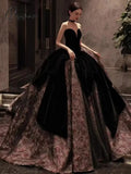 Elegant Black Prom Dress A-Line Strapless Sleeveless Off The Shoulder Floor-Length Red Carpet