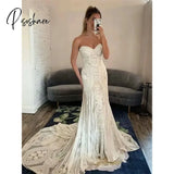 Elegant Bohemian Lace Mermaid Wedding Dresses With Removable Flare Long Sleeves Sweetheart Bridal