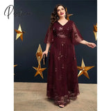 Elegant Burgundy Lace Mother Of The Bride Dresses Half Sleeves Appliqued Wedding Guest Dress Floor