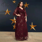 Elegant Burgundy Lace Mother Of The Bride Dresses Half Sleeves Appliqued Wedding Guest Dress Floor Length A Line Evening Gowns