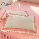 Elegant Lace Pink Bedding Sets Luxury Bed Linen Princess Ruffle Duvet Cover Skirt Sheet Pillowcases