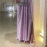 Elegant Lilac Evening Dress For Women Saudi Arabia V- Neck Beaded Long Sleeves Prom Dresses Side