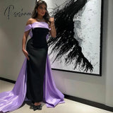 Elegant Long Off Shoulder Satin Evening Dress With Bow Sheath Sweep Train Robe De Mariée Party