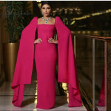 Elegant Long Sqaure Collar Evening Dresses With Cape Sheath Floor Length Zipper Robe De Mariée