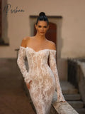 Elegant Off The Shoulder Bride Robe Sparkly Sequins Bridal Gown Classic Lace Mermaid Long Wedding Dress Robe De Mariée