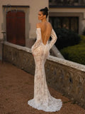 Elegant Off The Shoulder Bride Robe Sparkly Sequins Bridal Gown Classic Lace Mermaid Long Wedding