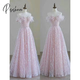 Elegant Pink Bridesmaid Dresses Feather Bow Beading Sequins Pearls Applique Strapless Long A-Line