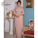 Elegant Pink Mermaid Evening Dresses Square Neck Long Sleeve Special Occasion Dress Pleat Customize