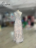 Elegant Sliver Lace One Shoulder Mother Of The Bride Dress Appliques Floor Length Dresses For Prom