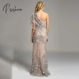 Elegant Sliver Lace One Shoulder Mother Of The Bride Dress Appliques Floor Length Dresses For Prom