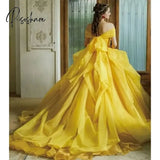 Elegant Women Yellow Evening Dress Off The Shoulder A-Line Sweetheart Floor-Length Prom Birthday