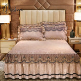 Europe Style Bedding Bed Skirt Pillowcases Sets Gray Velvet Thick Warm Lace Bedspread Sheets