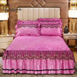 Europe Style Bedding Bed Skirt Pillowcases Sets Gray Velvet Thick Warm Lace Bedspread Sheets