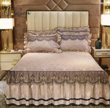 Europe Style Bedding Bed Skirt Pillowcases Sets Gray Velvet Thick Warm Lace Bedspread Sheets