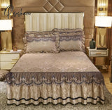 Europe Style Bedding Bed Skirt Pillowcases Sets Gray Velvet Thick Warm Lace Bedspread Sheets