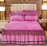 Europe Style Bedding Bed Skirt Pillowcases Sets Gray Velvet Thick Warm Lace Bedspread Sheets