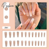 European Fake Nails Women Coffin Mid Length False Tip With Stripe Design Press On Matte Nail Patch