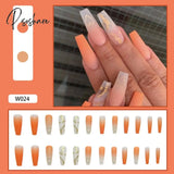 European Fake Nails Women Coffin Mid Length False Tip With Stripe Design Press On Matte Nail Patch