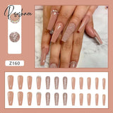 European Fake Nails Women Coffin Mid Length False Tip With Stripe Design Press On Matte Nail Patch