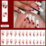 European Fake Nails Women Coffin Mid Length False Tip With Stripe Design Press On Matte Nail Patch