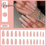 European Fake Nails Women Coffin Mid Length False Tip With Stripe Design Press On Matte Nail Patch