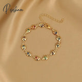 Exquisite Colorful Heart Bracelet For Women Charm Korean Crystal Zircon Metal Chain