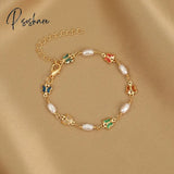 Exquisite Colorful Heart Bracelet For Women Charm Korean Crystal Zircon Metal Chain