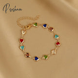 Exquisite Colorful Heart Bracelet For Women Charm Korean Crystal Zircon Metal Chain