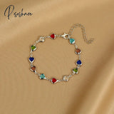 Exquisite Colorful Heart Bracelet For Women Charm Korean Crystal Zircon Metal Chain