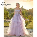 Exquisite Lavender Prom Dresses Ruffles Skirt Appliqued Lace Party Gowns For Women Tulle A Line Evening Dress 2024