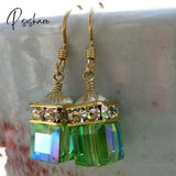 Exquisite Square Purple Zircon Earrings Fashion Gold Color Metal Inlaid White Stones Wedding Drop